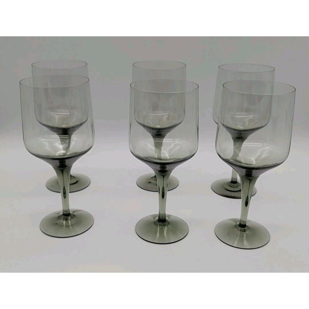 ORREFORS RHAPSODY SMOKE CLARET WINE GLASS SET OF 6 Crystal